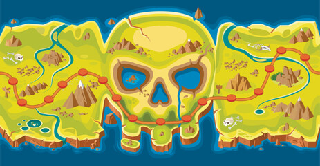 Mobile Game  Map  Design. Horizontal map. Sea and Pirat Casual Style. Game path