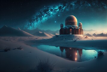 Fototapeta na wymiar illustration of beautiful landscape in winter season with mosque