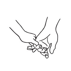 male and female hands holding little fingers - hand drawn doodle drawing. connection of lovers through the little finger