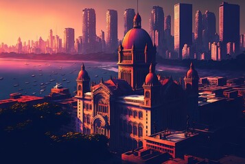  illustration of  cityscape , inspired from Mumbai urban city - obrazy, fototapety, plakaty