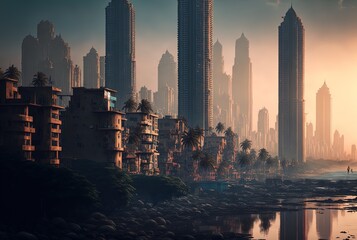 Fototapeta na wymiar illustration of cityscape , inspired from Mumbai urban city