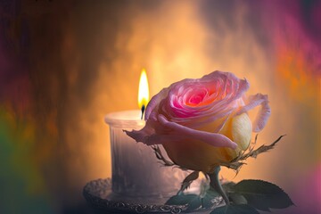 illustration of beautiful pink rose with candle 