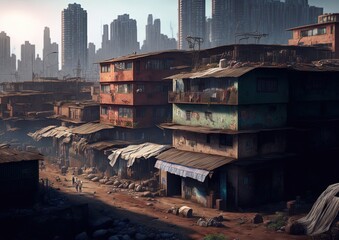 illustration of Slum landscape, inspired from Dharavi slum in Mumbai, India 