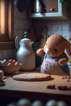 A Cute Rabbit In An Apron Prepares Food