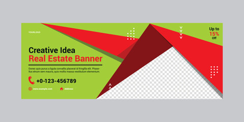 Naklejka premium Real Estate Social Media Cover Template, Editable Cover Template Social Media Banner