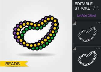 Mardi Gras beads. Line icon with editable stroke with shadow