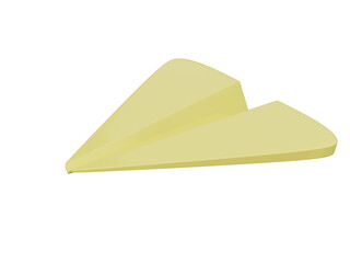 Yellow paper airplane icon. 3d render.