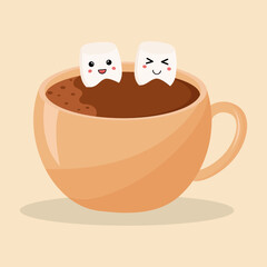 Banner, poster, social media post template with a cup of cocoa and cute marshmallow