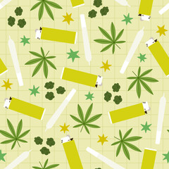 Cannabis, joints and other stuff. Seamless pattern - 556301747