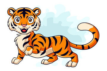 Fototapeta na wymiar Cartoon funny tiger cartoon isolated on white background