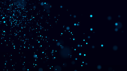 Abstract background of moving dust particles. Incident light with glare. Random shine and color shine. 3D illustration.