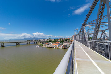 prédios e a ponte Hercílio luz , Colombo Salles e Pedro Ivo de Florianopolis Santa Catarina Brasil Florianópolis