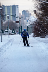 skiing in the mountains
