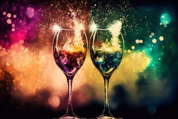 illustration of tossing champagne glasses in celebration party theme