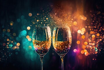 illustration of tossing champagne glasses in celebration party theme