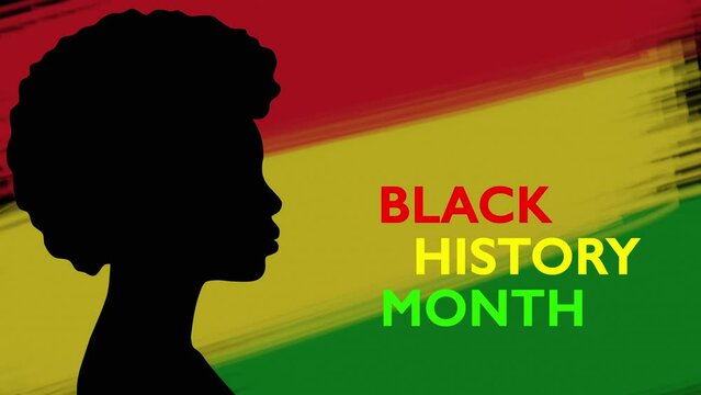 Black history month computer graphics. Silhouette of an African girl on a light background with text.