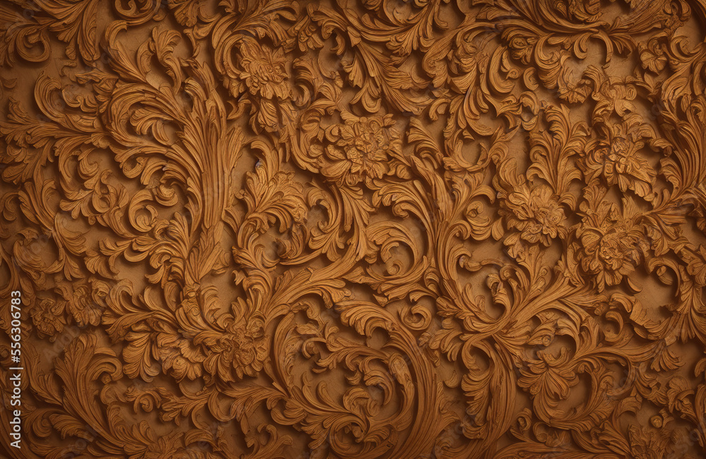 Wall mural Grainy Pine - Wooden texture with intricate carving and detailing