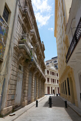 Old town in Cuba at day with retro vintage ship guns  