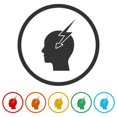 Headache icon. Set icons in color circle buttons © sljubisa