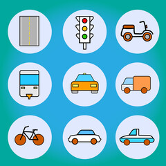 Transportation icons colored line set with bike, van, car and other cab elements. Isolated jpeg illustration transportation icons. jpg