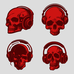 Grunge skull wearing big headphone vector
