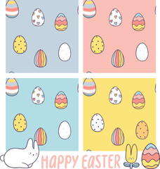 Happy Easter hand drawn seamless pattern illustration with bunny and eggs. Doodle art for Spring holiday.