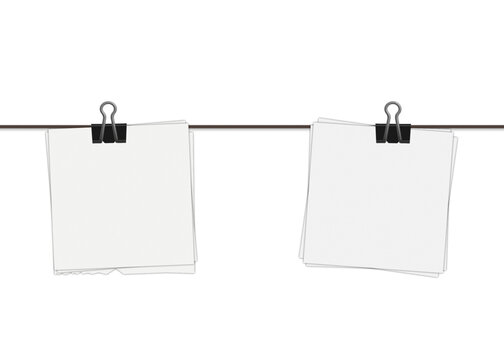 blank note papers on a clothesline, blank note papers on a wall, blank photo frames, blank photo frame, polaroid set, note