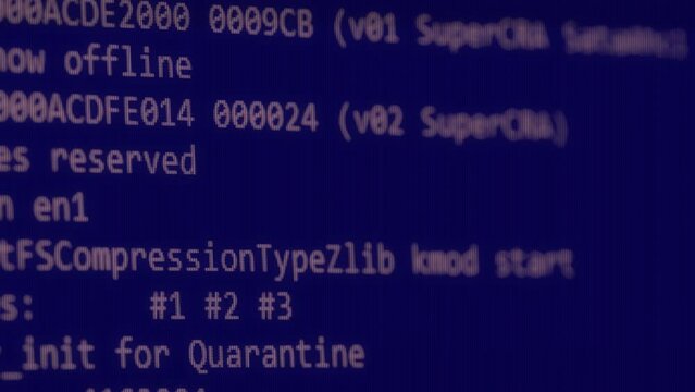 Code on screen, close-up details of coding log tracing activity with glitch and digital artifact. Concept for technology background and coding activity for developer programmer and tech expert