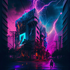 Neon Lightning Retro Album Cover