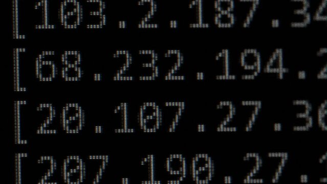 Network analysis. Ip addresses analyzed and scanned by an expert developer of networks and network protocols. Internet data and digital information organization.