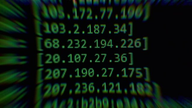 Code on screen, close-up details of coding log tracing activity with glitch and digital artifact. Concept for technology background and coding activity for developer programmer and tech expert