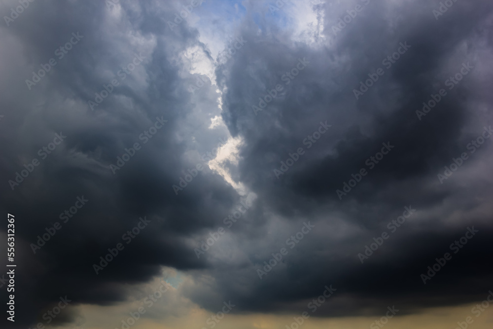 Poster the dark sky with heavy clouds converging and a violent storm before the rain.bad or moody weather s