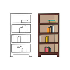 Interior, shelf with books, wardrobe. Vector stock illustration eps 10.