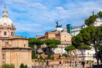 Italy Rome. Excavations in the center of Rome near the Colosseum.Well preserved buildings and...