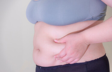 Fat woman, Shape up healthy stomach muscle, and diet lifestyle