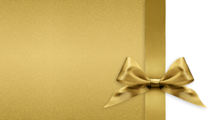 golden bright ribbon bow isolated on glitter background, top view, copy space for gift greeting card, Merry Christmas and happy Easter or mother and father day banner or valentine present