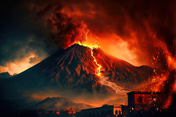 Erupting Volcano in Pompeii Overwhelms the City, Homes and Businesses in Ruins.