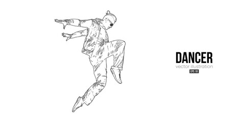 Abstract silhouette of a young hip-hop dancer, breake dancing man isolated on white background. Vector illustration