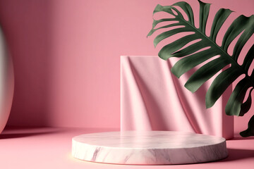 Abstract background marble pedestal for product presentation, pink podium product display 3d rendering