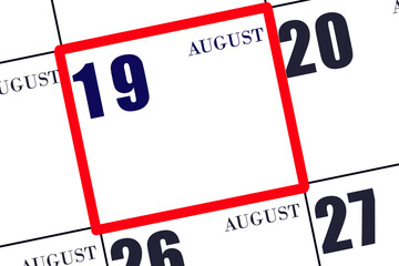 Daily calendar for 20 August. Summer month, day of the year concept.