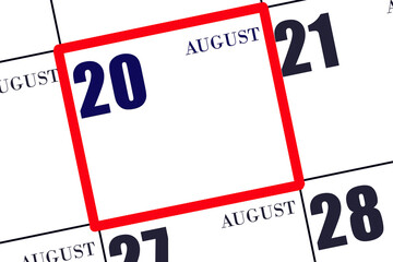 Daily calendar for 21 August. Summer month, day of the year concept.