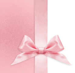 Pink  bright ribbon bow isolated on glitter background, top view, copy space for gift greeting...
