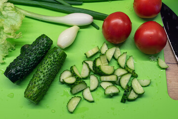 Ripe vegetables on a cutting board