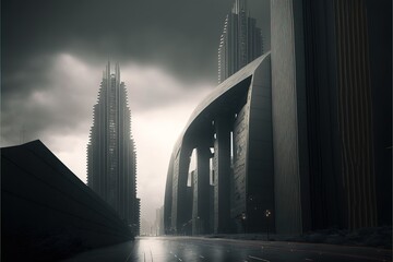 Fototapeta na wymiar City in cloudy weather. Generative AI
