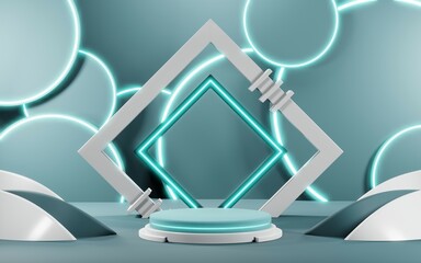 3D render of Podium background in blue tones for displaying cream products. cosmetics