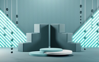 Obraz premium 3D render of Podium background in blue tones for displaying cream products. cosmetics
