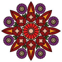 Coloured mandala on a white background. Isolated ethnic ornamentation. Circular pattern.