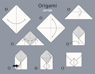 Origami tutorial. Origami scheme for kids Envelope.