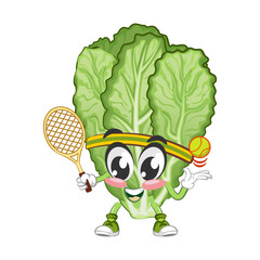 mascot vector illustration of a cute mustard green character playing tennis