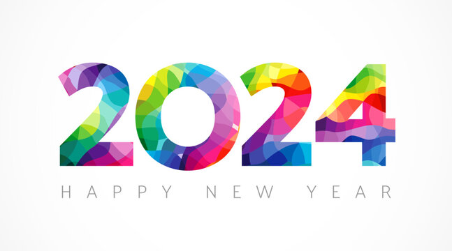 Creative colorful number 2024. A Happy New Year greetings. Colorful design. Calendar title concept. Isolated graphic. Icon or poster idea. Vector template.